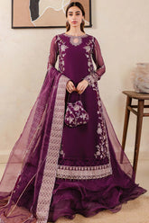 Farasha Plum Affair Festive Formal embroidered chiffon front and sleeves design